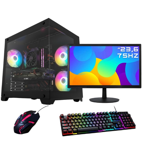 PC Gamer Agaron Ryzen 5 5500 RX 580 8GB 16GB RAM SSD 480GB Gabinete Aquário RGB
